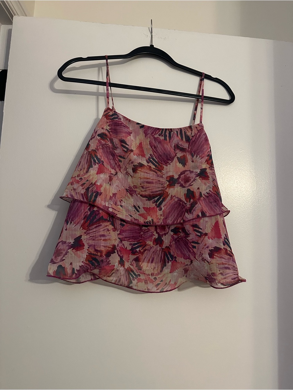 Adelyn Rae Floral Tiered Laurel Spaghetti-Strap Tank in Pink